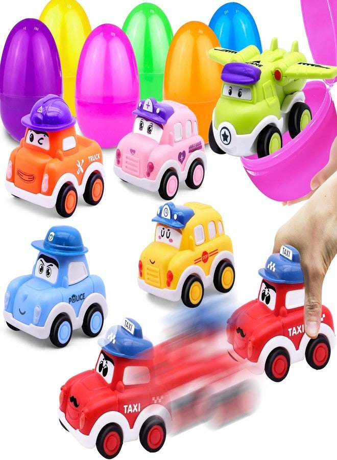 AMENON 6 Pack 3.8" Jumbo Easter Eggs Filled with Pull Back Cars, Easter Eggs with Toys Inside 6 Style Pull Back Car for Kids Toddlers Boys Girls Basket Stuffers Fillers Egg Hunt Party Favors Gifts - Image 1